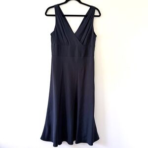 VTG J. Crew 100% Silk Navy Cocktail Date Night Wedding Guest Side Zip Midi Dress